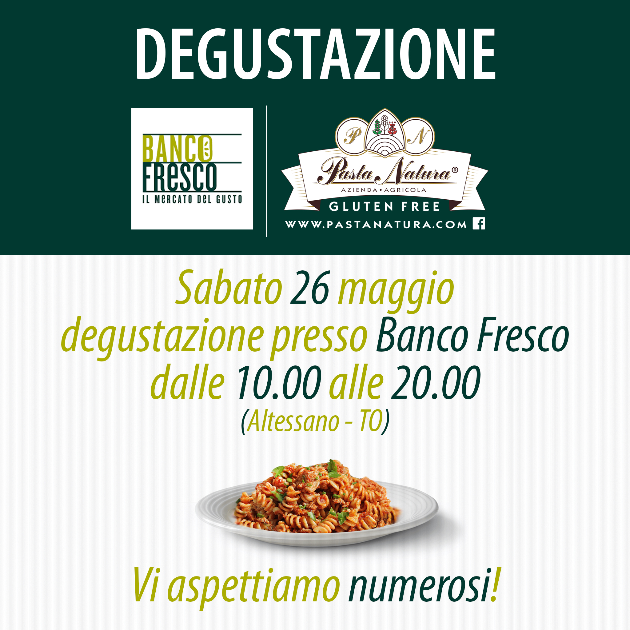 Prova la nuova Linea PASTA NATURA  naturalmente Gluten Free presso il punto vendita Banco Fresco di ALTESSANO a Torino